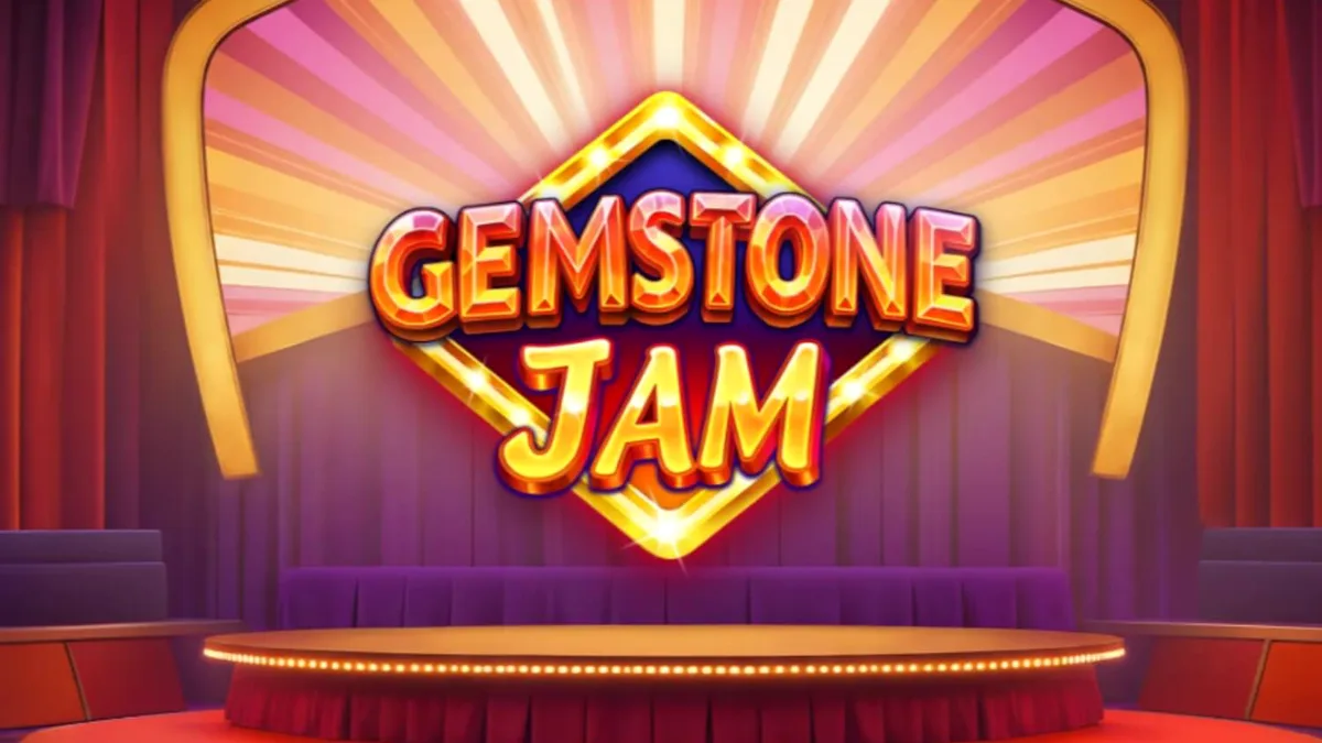 Tampilan visual slot Gemstone Jam dengan simbol permata dan elemen klasik