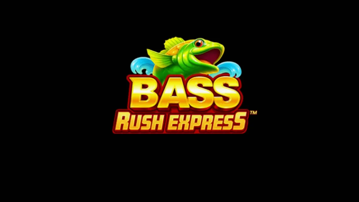 Tampilan layar mesin slot Bass Rush Express dengan tema danau dan nelayan.